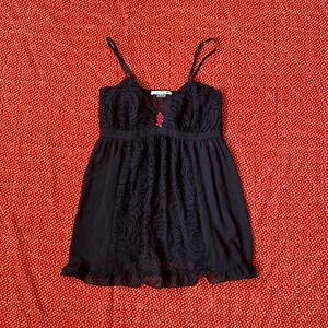 Linea Donatella Black Rose Burnout Babydoll Chemise L Rosette Detail Nightie